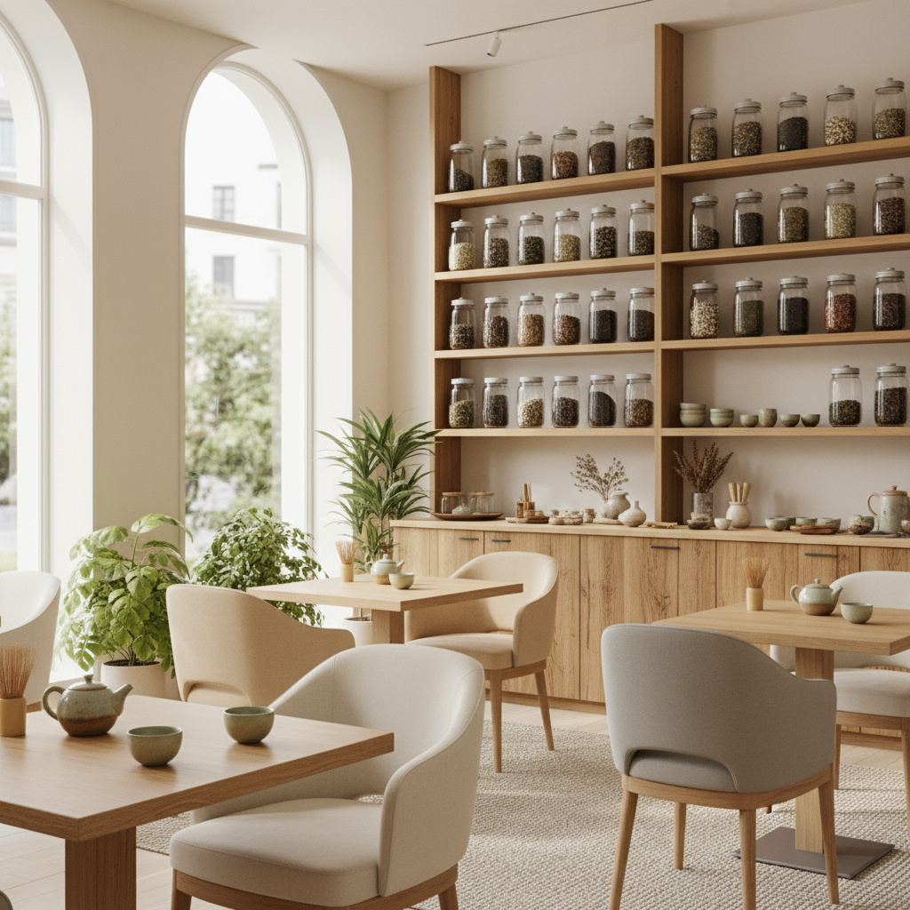 Interior acogedor del salón de té en Madrid